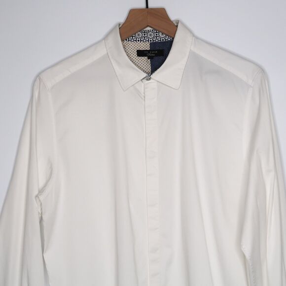 Ted Baker Mens Button Up Shirt Size 16.5 White Blue Geometric Office Formal - Picture 5 of 11